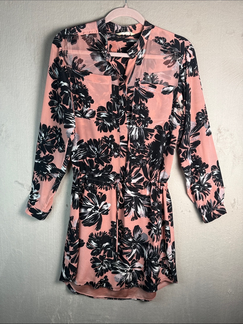 Rebecca Taylor Floral Silk Dress Romantic Feminine Tie Waist Pink Black Size M